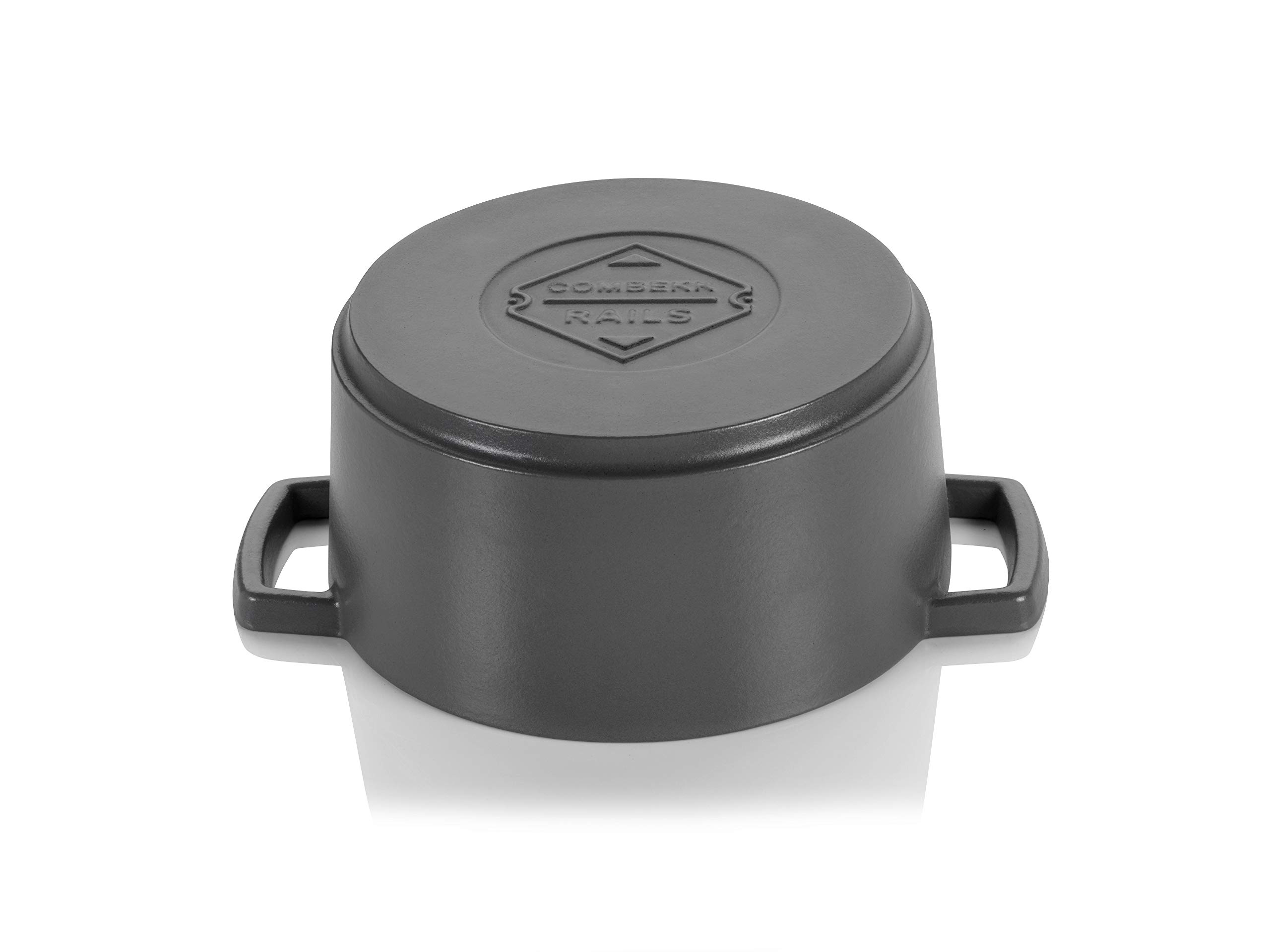 Combekk RAILWAY Recycled Enameled Cast Iron 4.25 Quart Dutch Oven with Built-in Thermometer - Concrete Gray, 9.5 Inch - Perfect for Camping, Baking Bread & Slow Cooking Stews