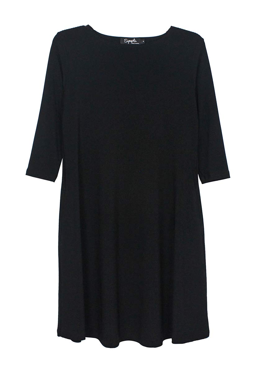 Sympli Black Trapeze Dress Short Sleeve A-Line Mini Dress for Women - Perfect for Casual Outings, Date Nights & Summer Parties