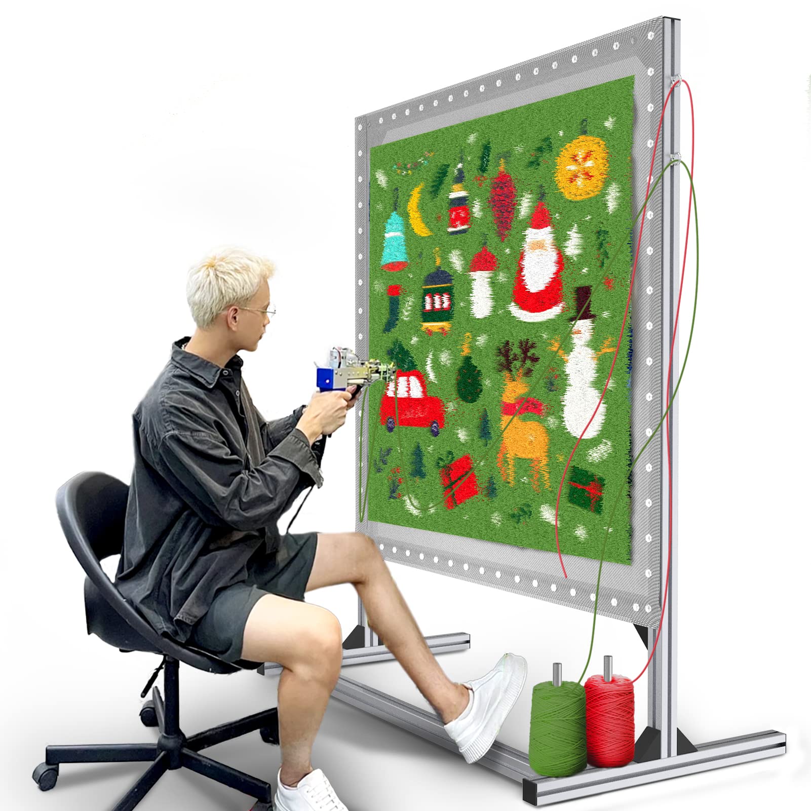 Premium Aluminum Rug Tufting Frame Kit - 55.2 Inch Heavy-Duty Metal Tufting Cloth Stand with Carpet Tufting Gun for DIY Rug Making | Perfect for Home Decor, Craft Workshops & Professional Carpet Design