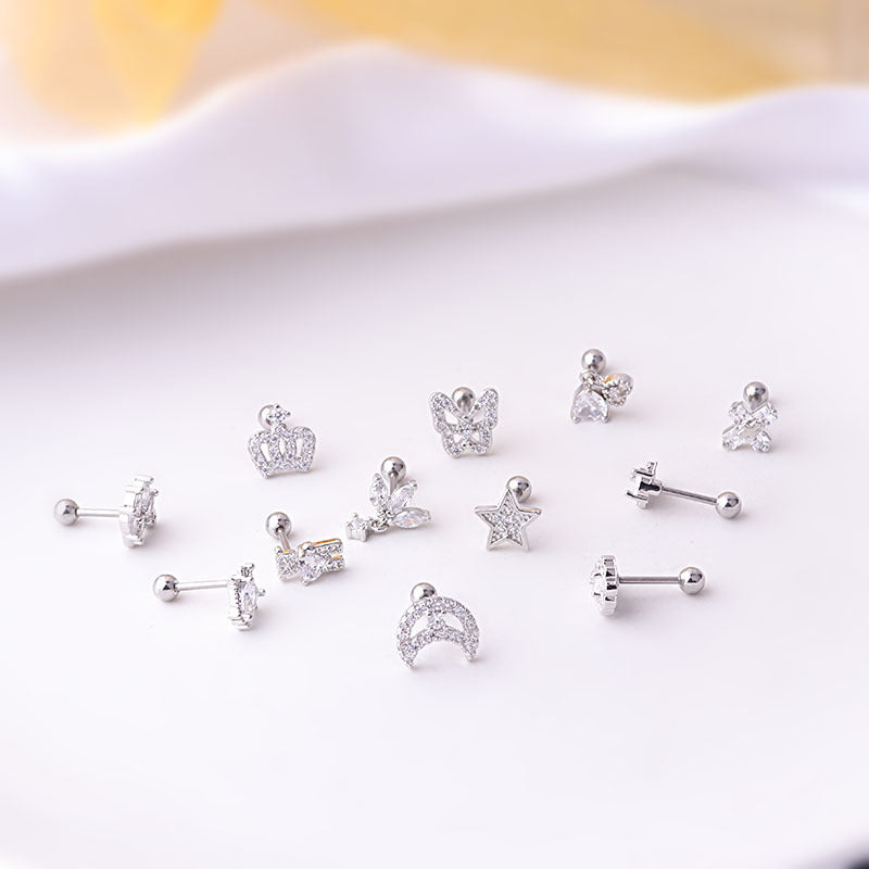 20G Cartilage Tiny Stud Earrings - Swan, Moon & Star Earrings for Women | Hypoallergenic Stainless Steel Jewelry | Perfect for Daily Wear, Parties & Gifts (HSPJ672)