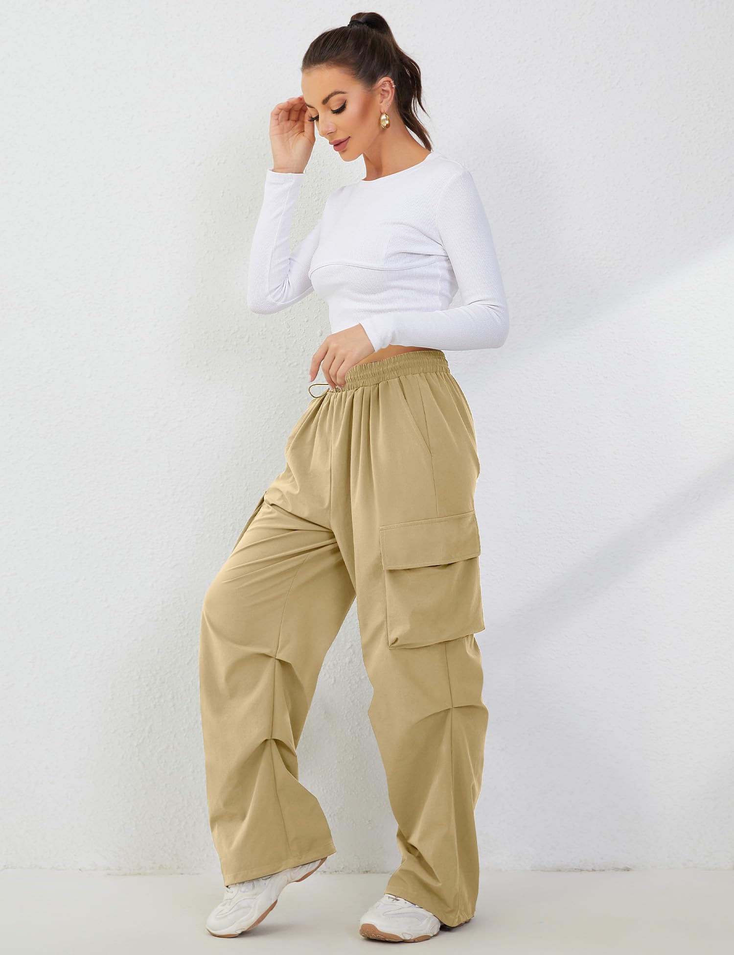 BBX Lephsnt Women's Cargo Pants - High Waisted Joggers with Adjustable Waist & Multiple Pockets - Baggy Parachute Pants for Casual Wear, Street Style & Y2K Fashion Outfits