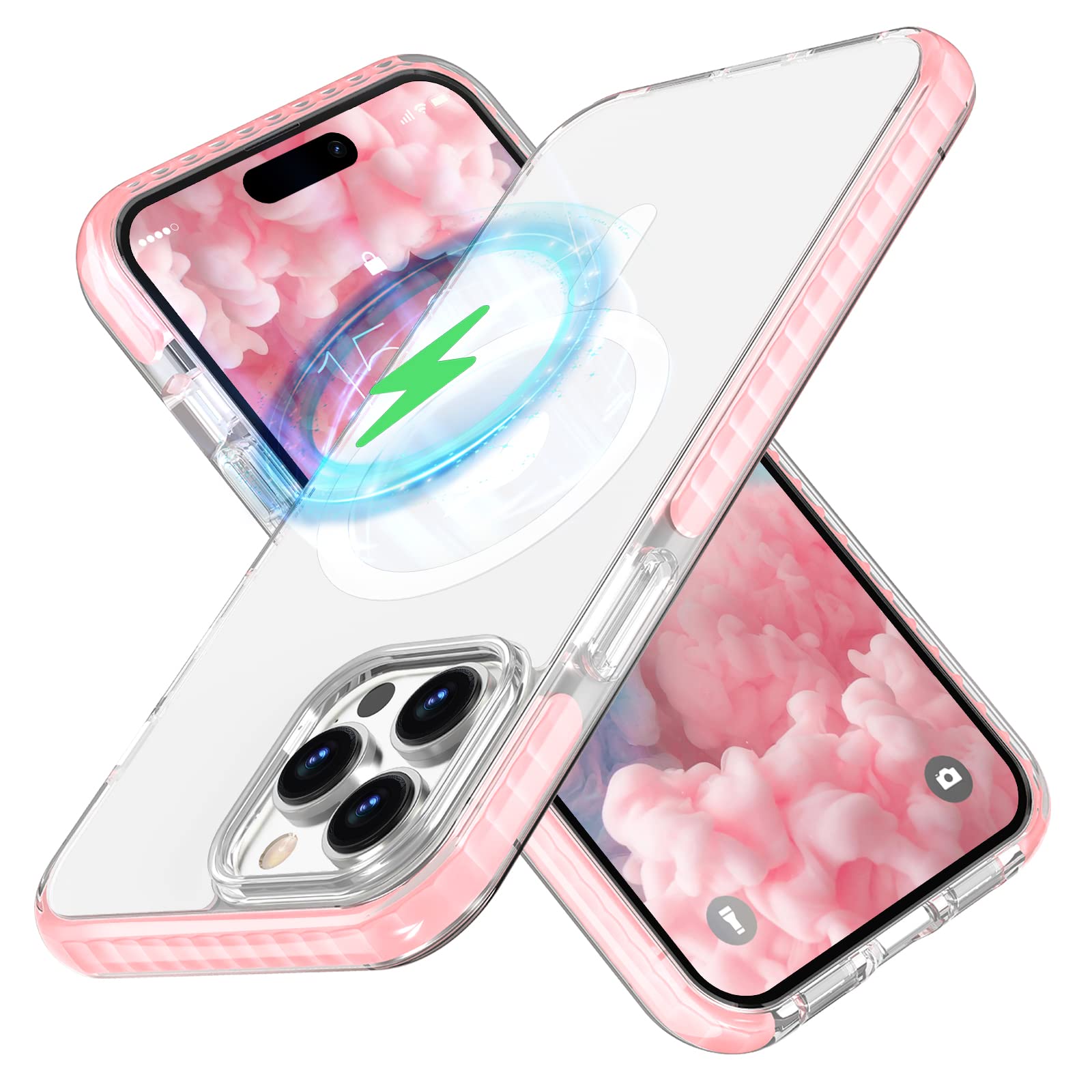 MATEPROX Magnetic Case for iPhone 14 Pro (6.1 inch 2022) - Slim Crystal Clear Shockproof Bumper with MagSafe Compatibility - Protective Cover for Women & Men - Perfect for Daily Use, Work and Travel - Pink