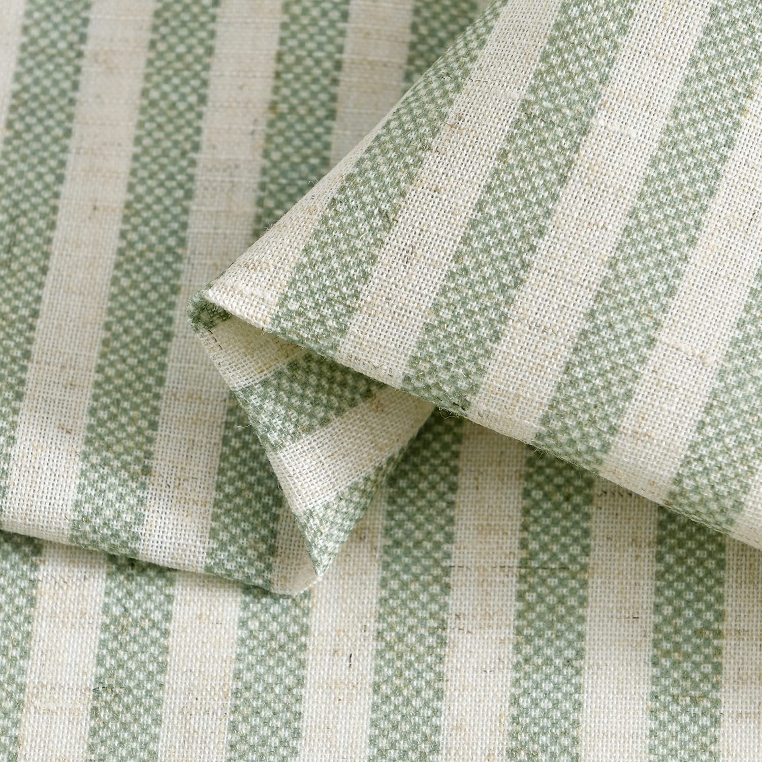Jinchan 36 Inch Striped Linen Kitchen Curtains - Farmhouse Rustic Tier Curtains with Rod Pocket, Sage Green Ticking Stripe Drapes for Living Room, Bathroom & Cafe Windows | Perfect for Small Windows, Farmhouse Decor & Cozy Kitchen Settings
