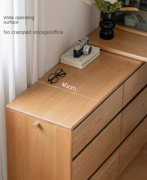Solid Oak Wood Modern Extendable Dressing Table - Adjustable Vanity Desk for Makeup & Skincare - Perfect for Bedroom, Dorm, or Apartment