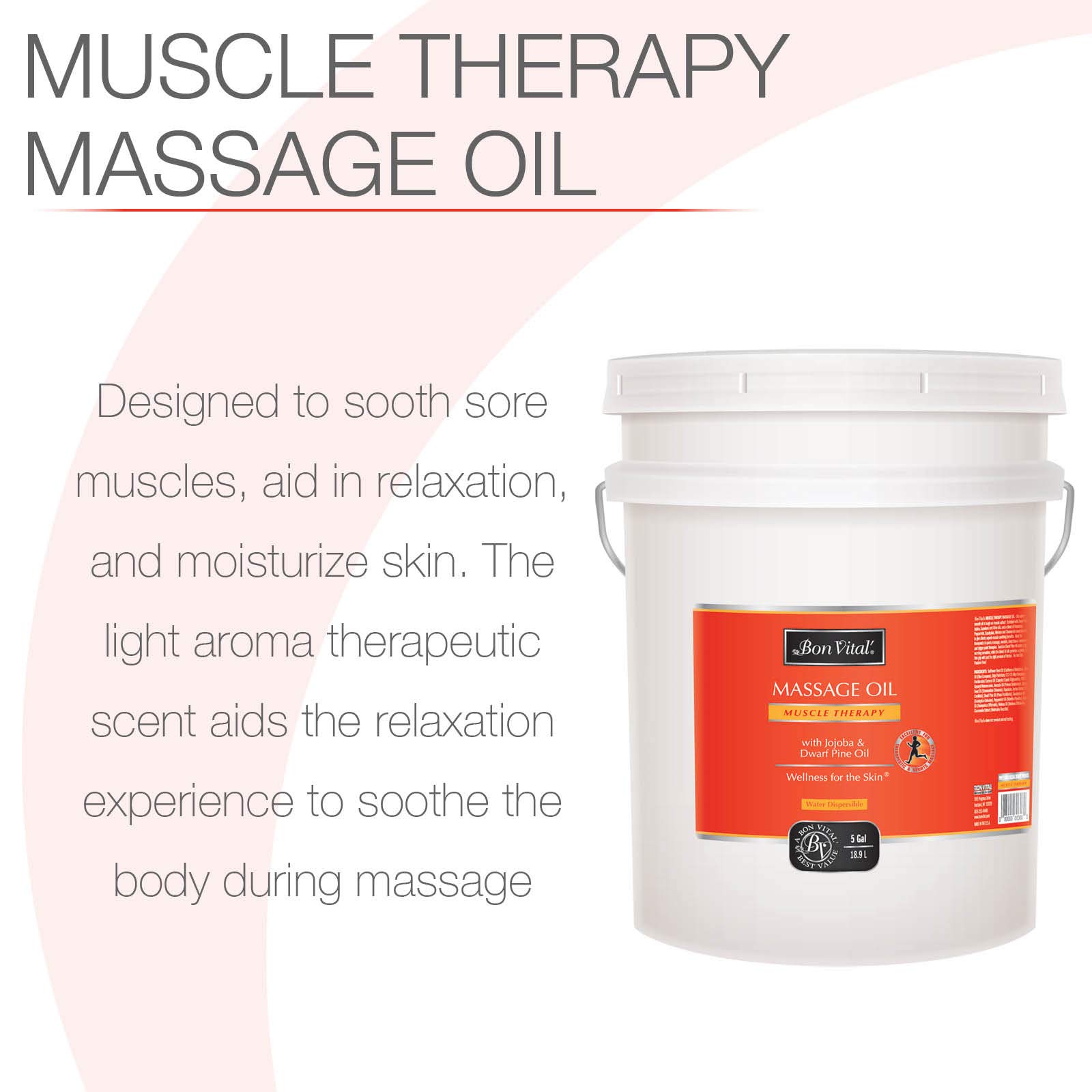 Bon Vital' Therapeutic Massage Oil with Dwarf Pine & Essential Oils - Soothes Muscles & Relieves Soreness - Compatible with IASTM & Graston Techniques - 5 Gallon Pail - Perfect for Professional Massage Therapy, Sports Recovery & Home Relaxation
