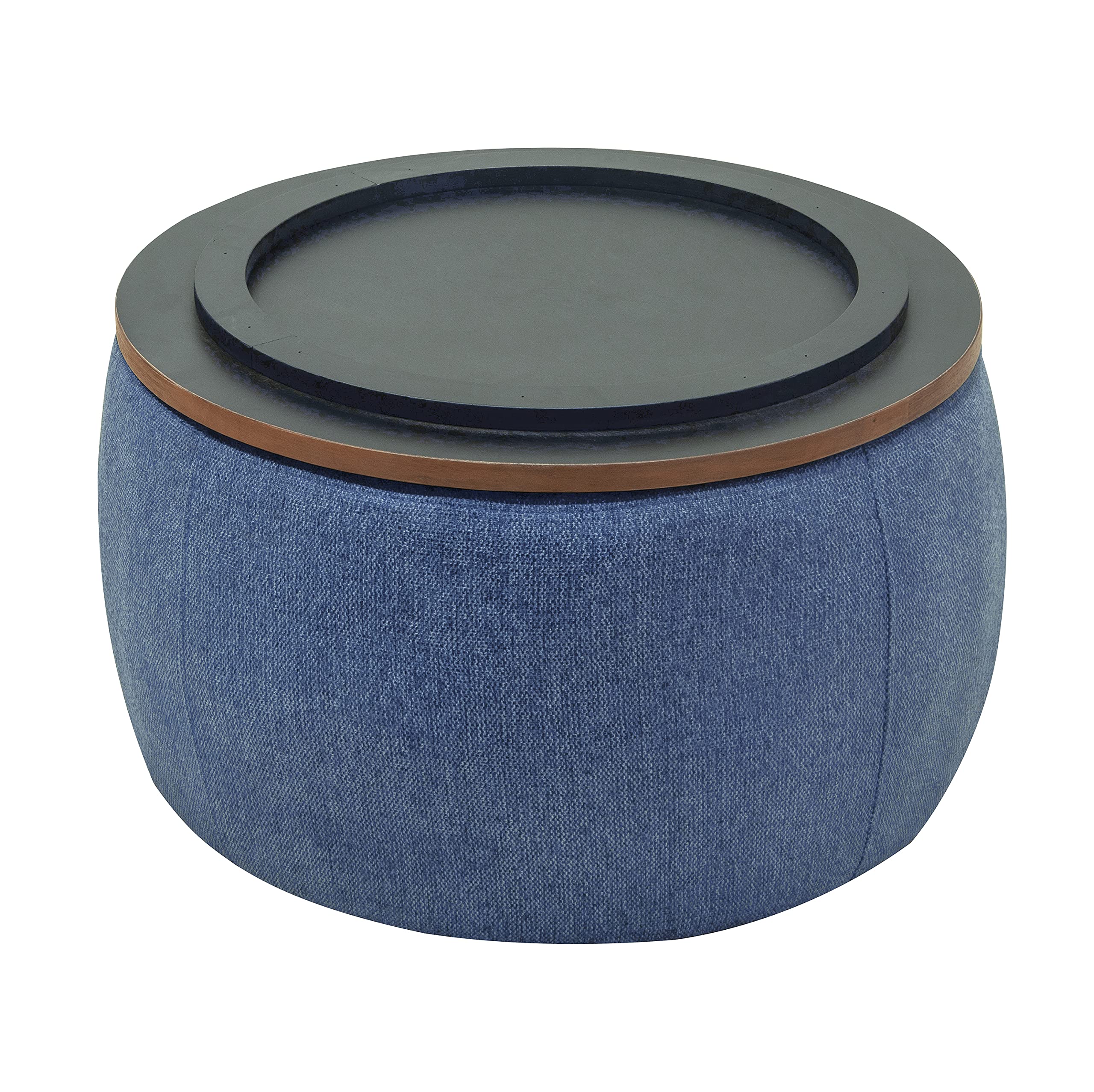 Round Storage Ottoman Coffee Table with Lift Top - Navy Blue Footstool, Side Table & End Table for Living Room, Bedroom & Dorm - Perfect for Extra Seating & Hidden Storage