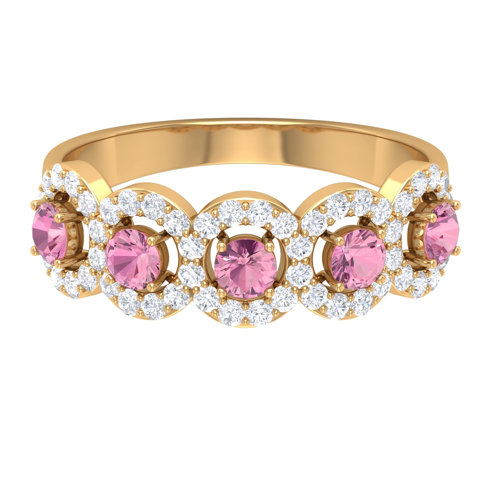 Natural Pink Tourmaline Ring 1.25CT with Moissanite Halo - 14K Solid Gold Classic Band Ring for Women - Perfect for Engagement, Anniversary & Special Occasion Gifts