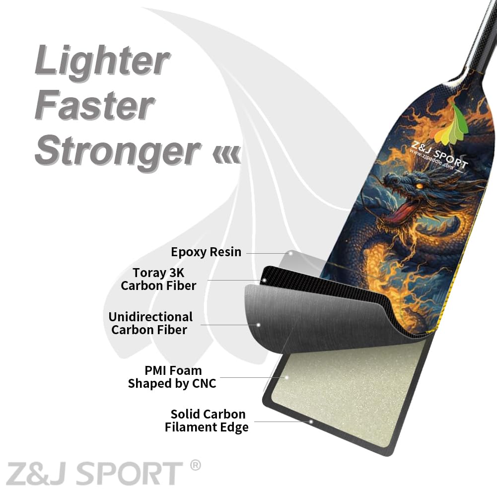 Premium Carbon Fiber Adjustable Dragon Boat Paddle - IDBF Approved Competition Paddle with Dragon Graphic & T-Handle for Racing - Perfect for Professional Dragon Boat Teams and Water Sports Enthusiasts
