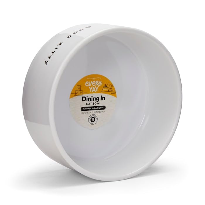EveryYay Ceramic Cat Bowl - 3 Cup Capacity, Durable & Stylish Pet Food Dish for Cats - Perfect for Wet/Dry Food, Water, and Treats at Home or Travel