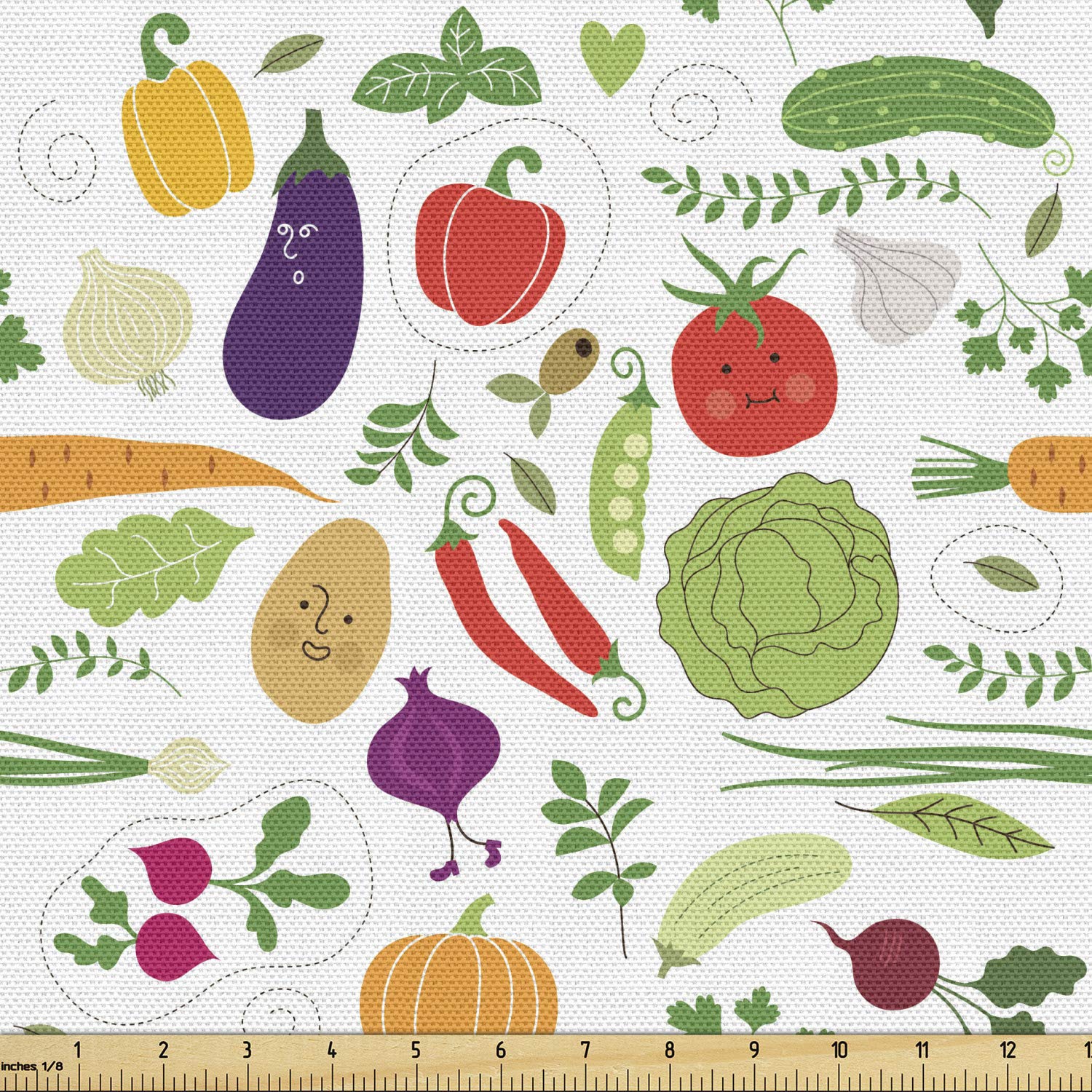 Ambesonne Vegetable Print Fabric by The Yard - Cabbage, Chili Peppers, Tomatoes & Potatoes Pattern - 10 Yards Multicolor Upholstery Material for Sofa, Curtains, Pillows & Home Decor - Kitchen, Dining Room & Farmhouse Style Decorations