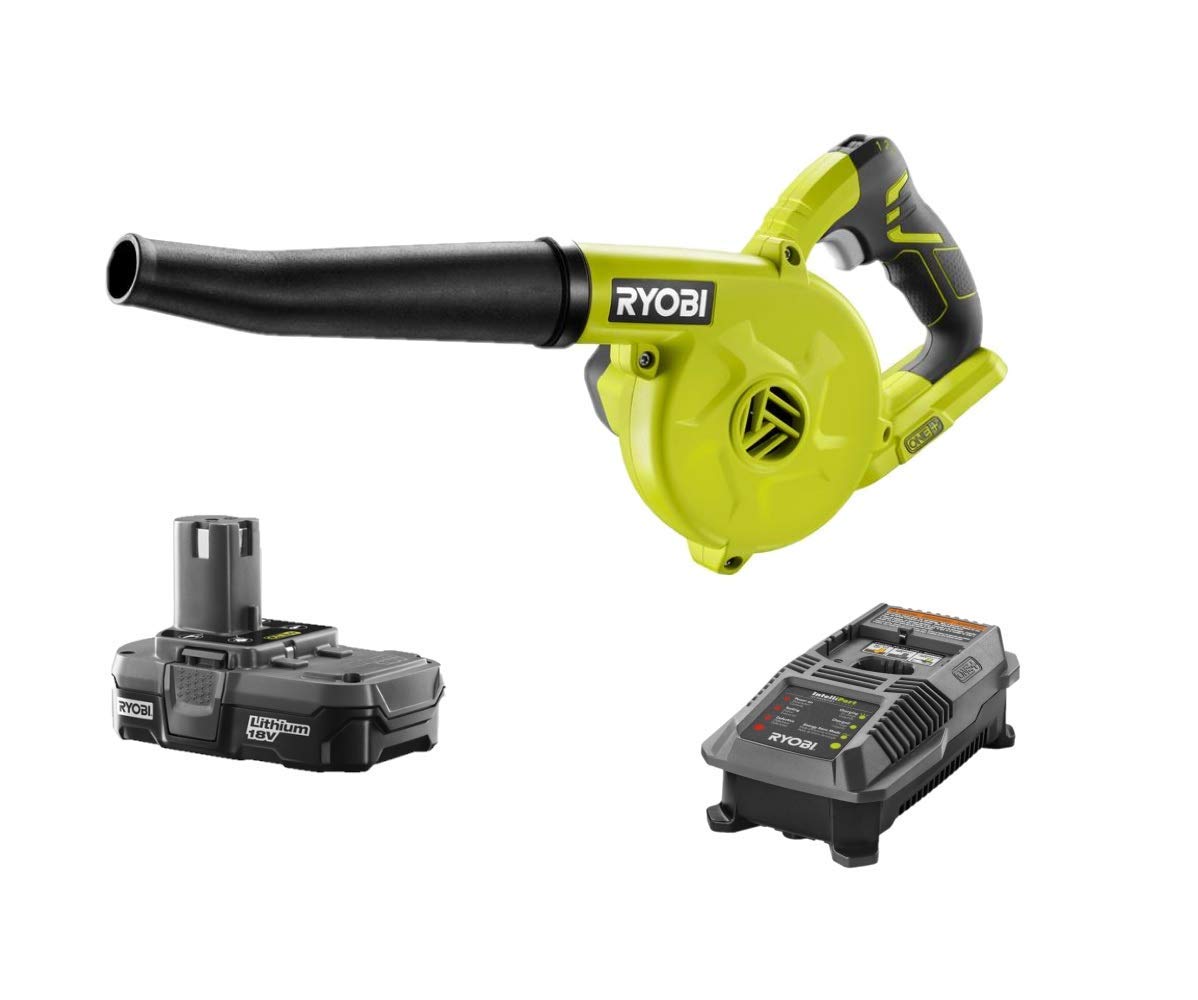 Ryobi 18V Cordless Compact Workshop Blower Kit with Battery & Charger (Renewed) - Perfect for Home Garage, Workshop & Outdoor Cleaning