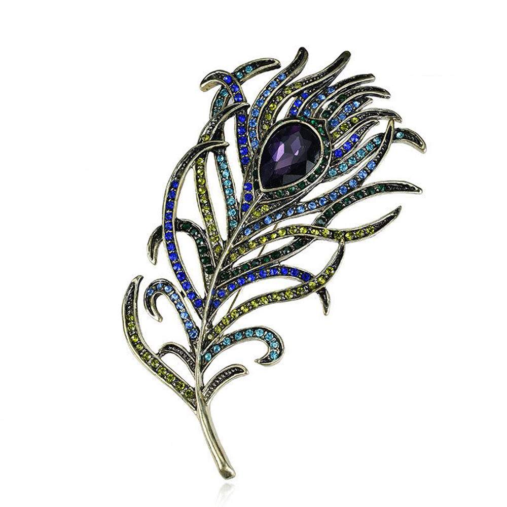 Exquisite U-K Crystal Peacock Feather Brooch - Boho Enamel Pin for Clothes & Fashion Accessories | Perfect for Weddings, Parties & Bohemian Style Outfits