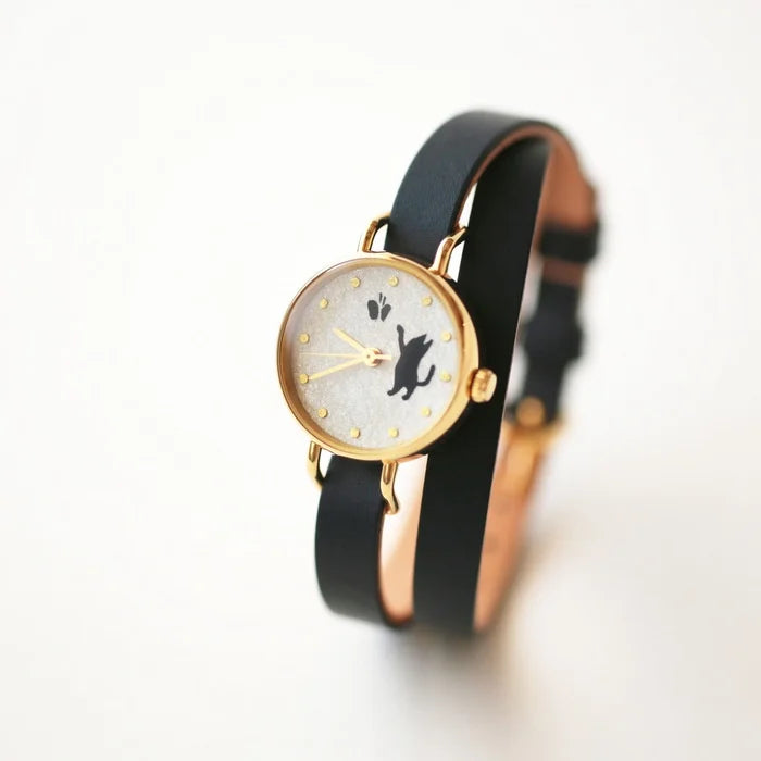 Elegant Japanese Handmade Women's Wristwatch - Cat & Butterfly Design - Perfect for Casual Wear, Office & Special Occasions