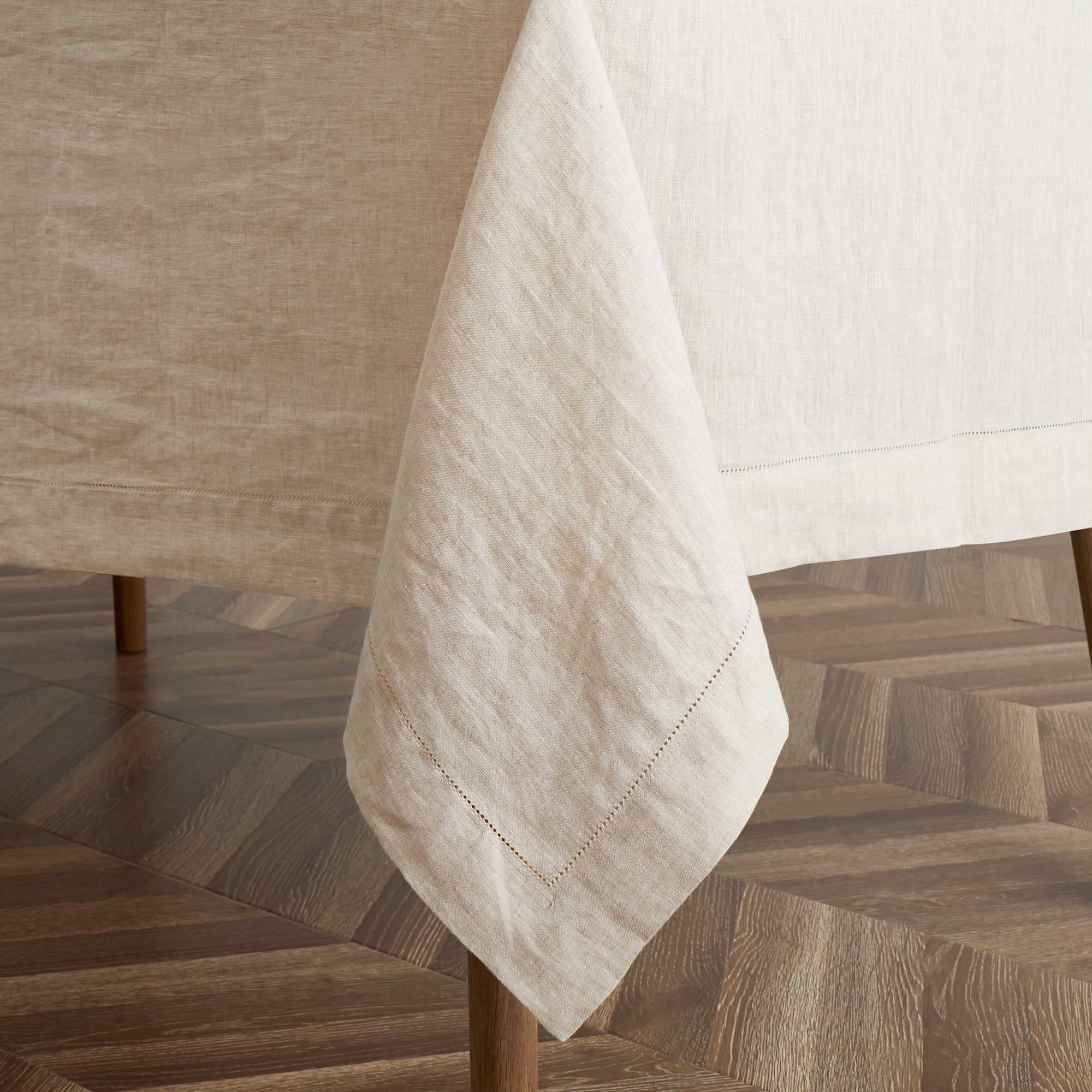 60 x 102 Inch Hemstitch Tablecloth - Washable Rectangular Linen Table Cover for Farmhouse, Kitchen, Dining, Outdoor | Perfect for Easter, Thanksgiving, Weddings & Party Decorations | Natural Burlap Fabric