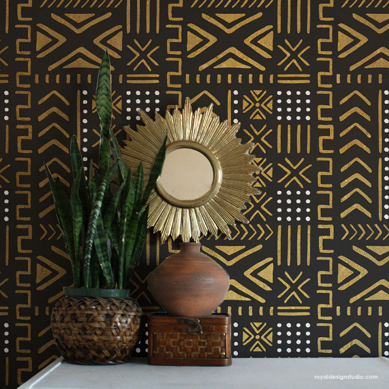 Authentic Mali Mudcloth Stencil for Wall Art - DIY African Home Decor, Handmade Geometric Patterns - Perfect for Living Room, Bedroom & Boho Interior Design