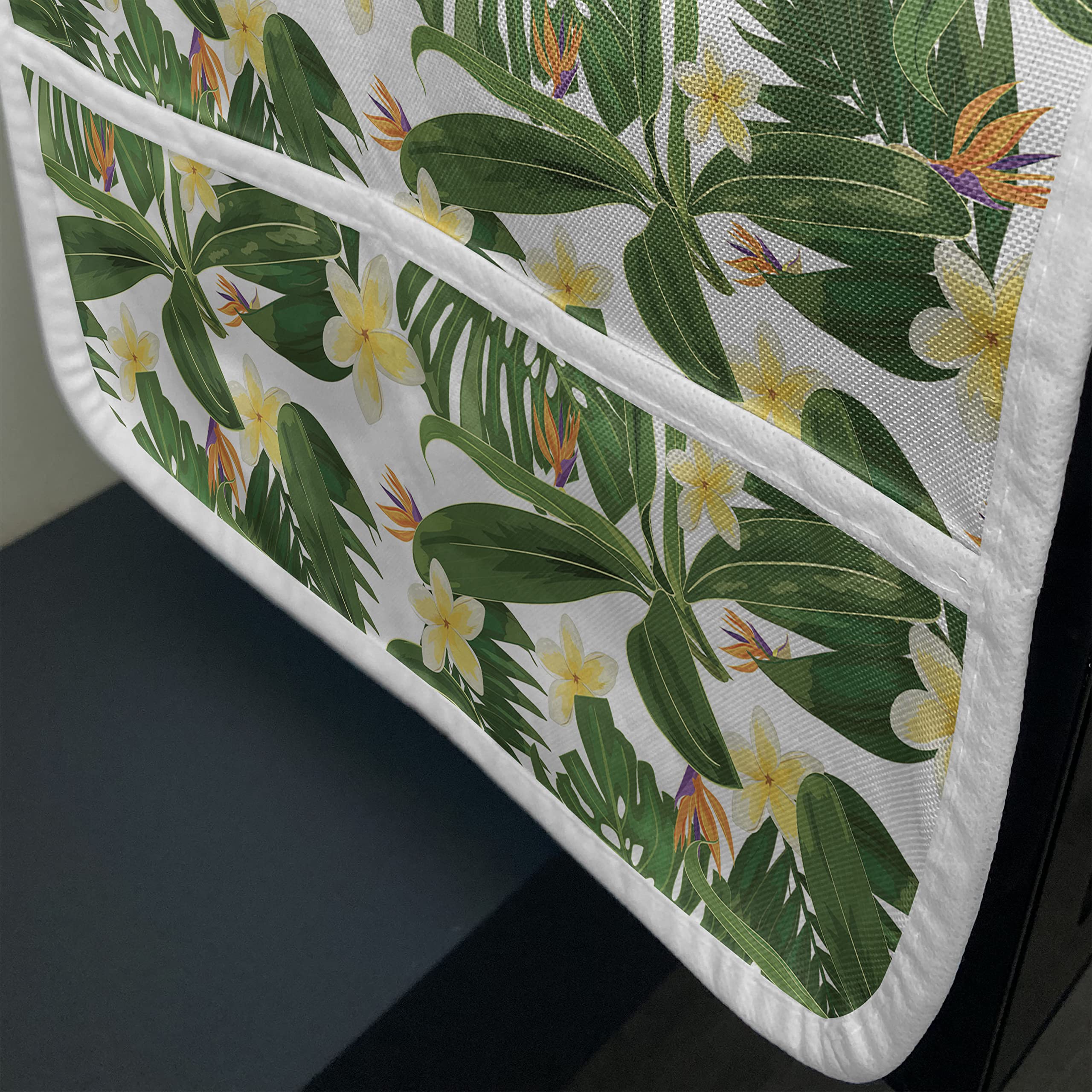Ambesonne Tropical Microwave Cover - Waterproof Kitchen Organizer with Pockets, Monstera Palm Leaves & Hibiscus Floral Design (36