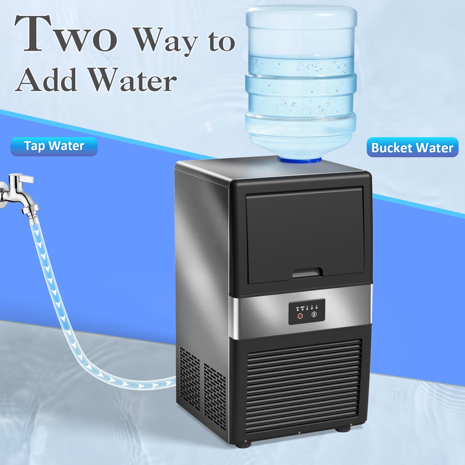Commercial Ice Maker Machine - Freestanding 80 lbs/24H Cabinet Ice Maker with Auto Self-Cleaning, 3 Ice Thickness Options, Tap Water Inlet | Fast 11-20 Min Ice Production (36 Cubes) | Perfect for Home, Office, Bar, Restaurant & Party Use