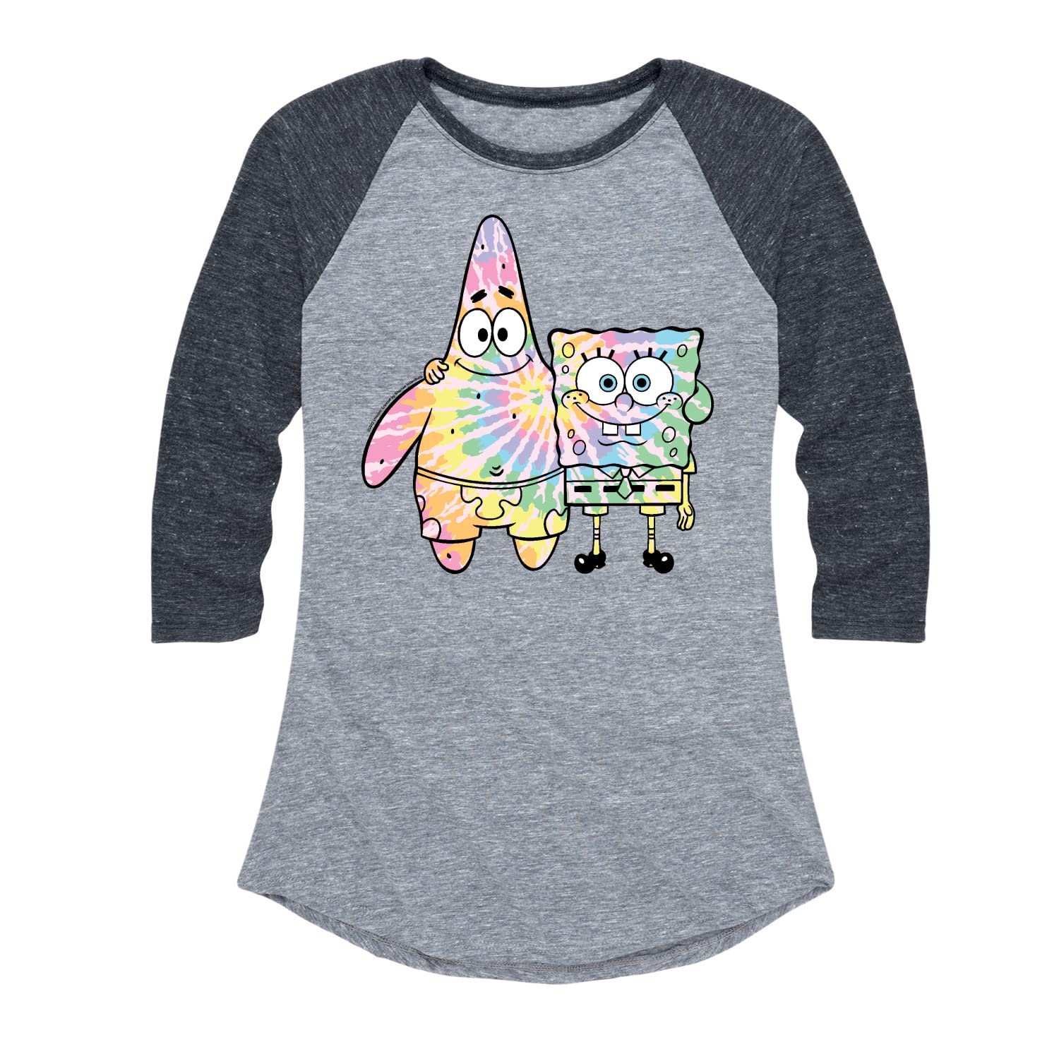 SpongeBob & Patrick Tie Dye Women's Raglan Graphic T-Shirt | Cartoon Character Tee | Casual Wear for Women | Perfect for Beach Outings, Theme Parties & Everyday Comfort