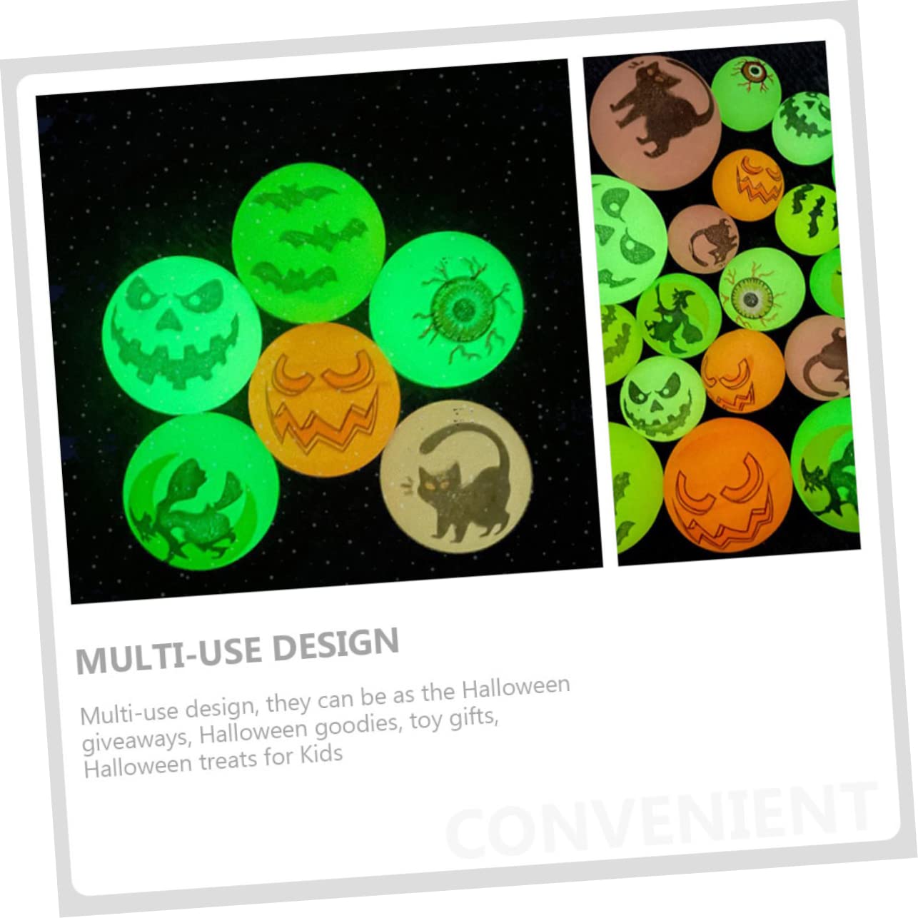 HOOTNEE 20-Pack Glow in The Dark Bouncy Balls - Halloween Party Favors, Kids Birthday Party Supplies, Rubber Bouncing Balls for Outdoor Games & Nighttime Play