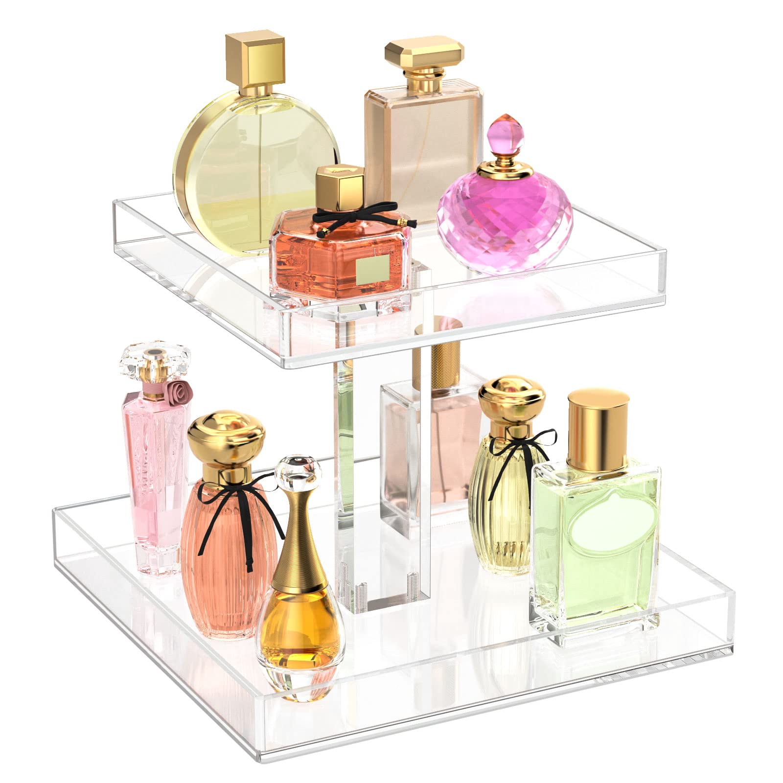 NIUBEE 2-Tier Clear Acrylic Bathroom Organizer | Makeup & Perfume Storage Tray for Vanity, Dresser & Countertop | Space-Saving Cosmetic Display for Bedroom & Bathroom Decor