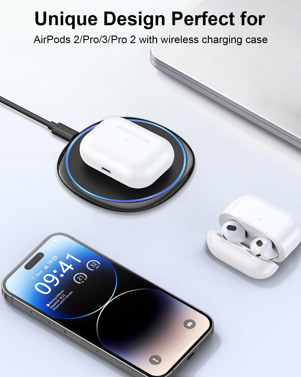 NANAMI 10W Fast Wireless Charger Pad with Adapter - Qi Certified for iPhone 16/15 Pro Max/14/13/12/11/X/8, AirPods Pro/3, Samsung Galaxy S24/S23/S22/S21/S20/S10, Note 20, Pixel 6/5 - Perfect for Home, Office & Nightstand Charging