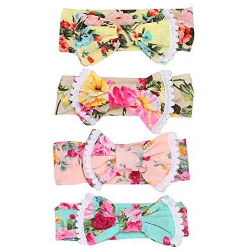 LEDMOMO 4 Pack Soft Elastic Bowknot Headbands for Girls - Cute Printed Hair Accessories for Kids, Toddlers & Babies - Perfect for School, Parties & Daily Wear