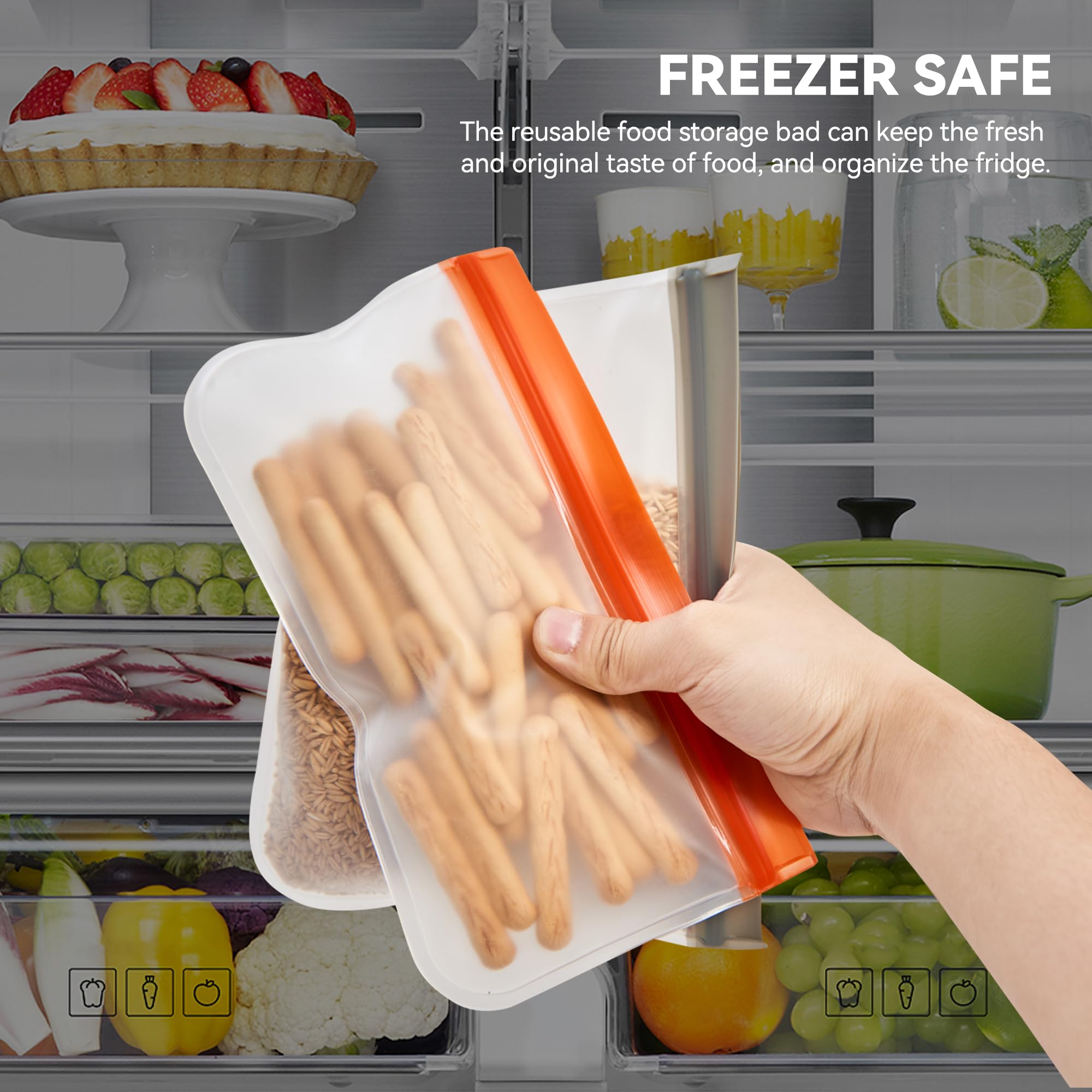 **Leetaltree Reusable Food Storage Bags - 6 Pack Dishwasher & Freezer Safe PEVA Bags | Leak Proof & Airtight for Meal Prep, Snacks, Leftovers & Home Organization | Eco-Friendly & Durable**