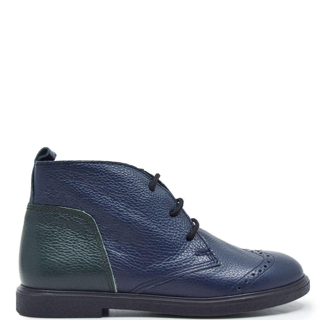 Stylish Blublonc Navy & Green Wingtip Booties for Women - Comfortable Ankle Boots for Office, Casual Outfits & Fall Fashion