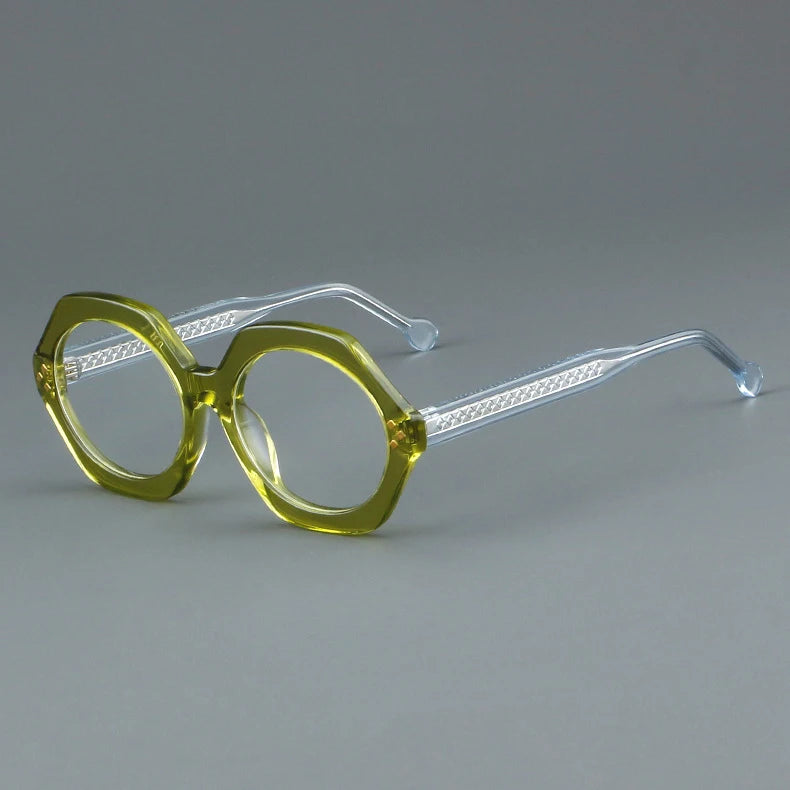 CCspace Unisex Full Rim Large Flat Top Round Acetate Eyeglasses 57286 - Stylish Retro Glasses for Men & Women, Perfect for Reading, Fashion, and Daily Wear