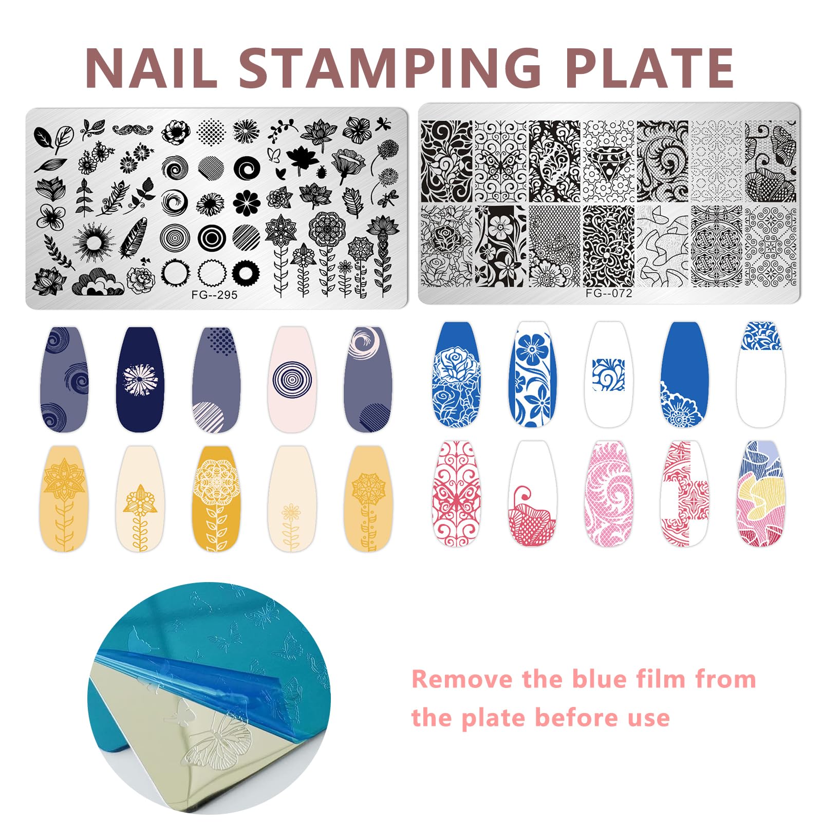 AddFavor 6-Piece Nail Stamper Kit - Butterfly Flower Leaves Nail Stamping Plate, French Manicure Stencils with Silicone Stamp & Scraper - Professional Nail Art Design Tools for Women, DIY Home & Salon Use