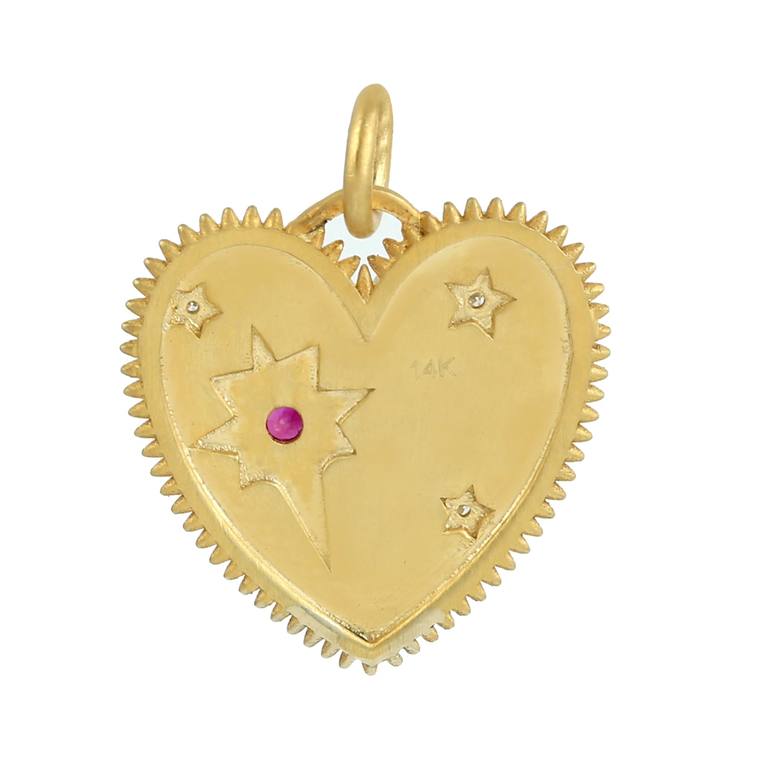 14K Yellow Gold Bezel Ruby Prong Diamond Star Sunburst Heart Pendant Necklace - Elegant Jewelry Gift for Women, Perfect for Valentine's Day, Anniversary & Special Occasions