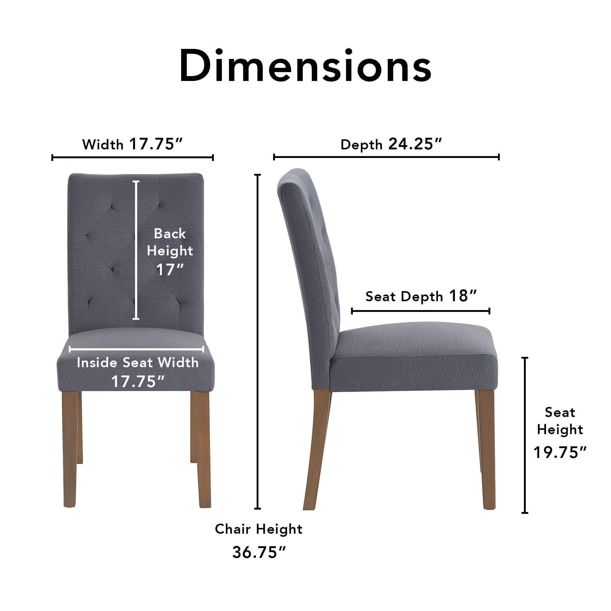 Finch Westport Tufted Dining Chairs Set of 2 - Gray Upholstered Side Chairs for Kitchen, Dining Room & Breakfast Nook - Comfortable & Stylish Seating Solution