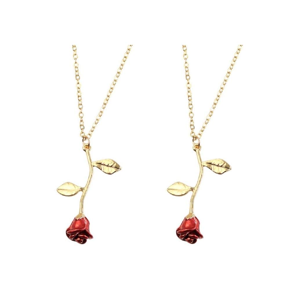 2pcs Personalized Gold Necklaces for Women - Rose Flower Pendant Long Necklace Jewelry Gift for Girl, Teen, Wife, Girlfriend & Friends | Perfect for Birthdays, Anniversaries & Special Occasions