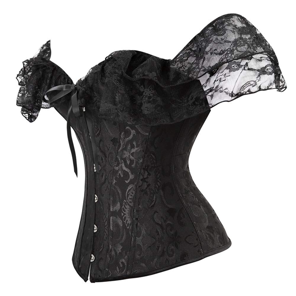 SHYMMUO Women's Corset Top with Lace Sleeves - Sexy Bustier Lingerie Waist Trainer for Women, Gothic Victorian Costume Tops for Cosplay, Burlesque, and Evening Parties
