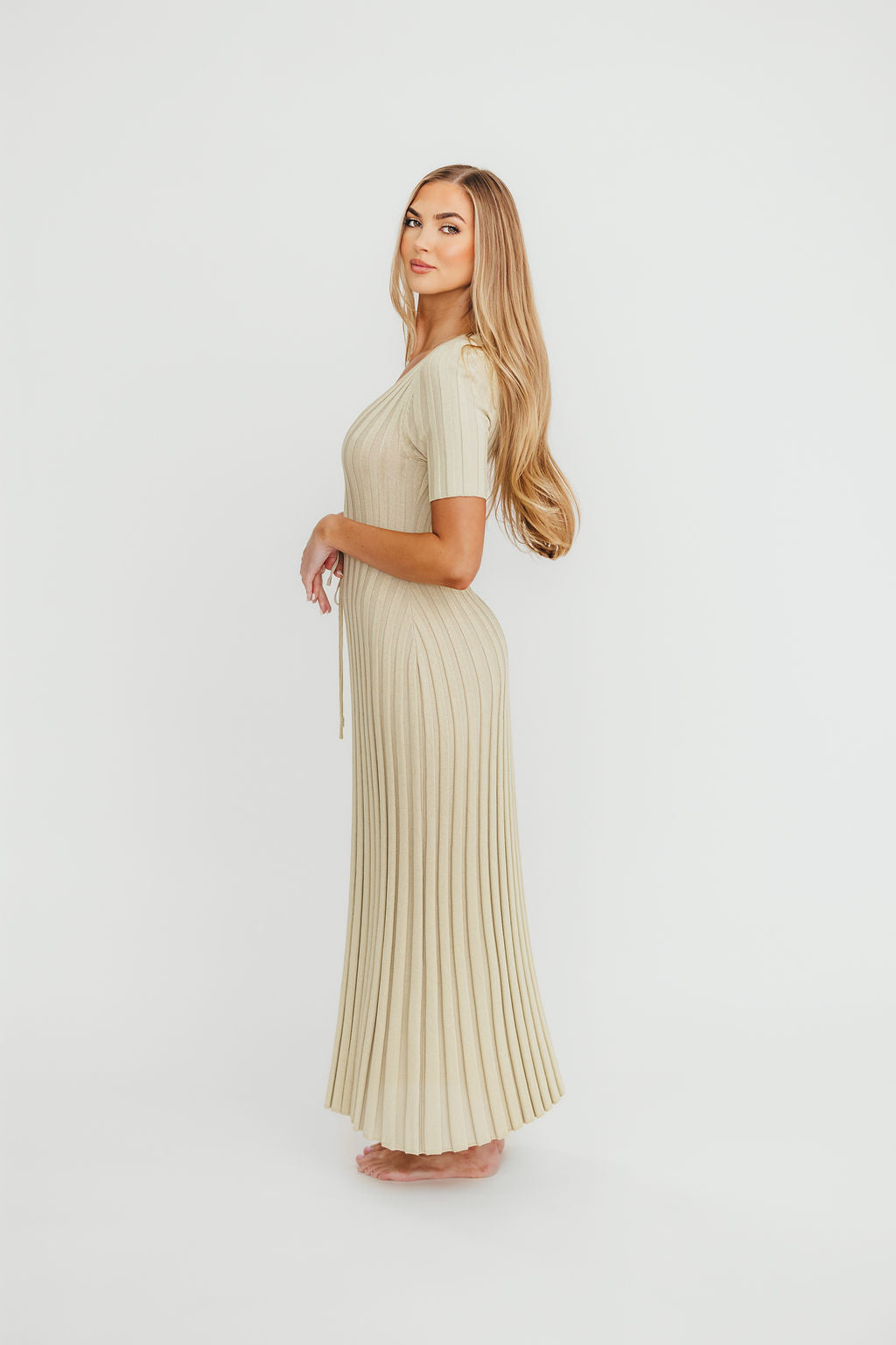 Oakley Ribbed Maxi Dress in Dusty Lime - Bump Friendly Maternity Dress for Pregnancy & Nursing | Comfortable Stretchy Fabric for Casual Wear, Beach Outings & Special Occasions