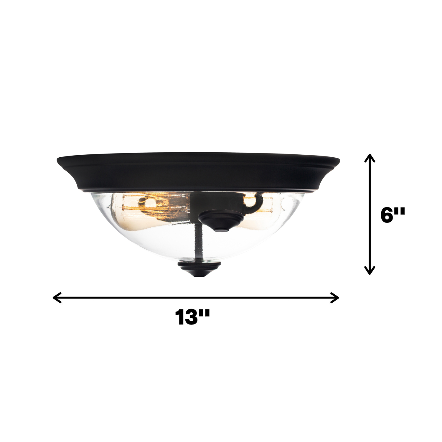 13 Inch Designer Series Flush Mount Bowl Light - Clear Glass & Bronze Finish for Modern Bedroom, Kitchen or Bathroom Lighting