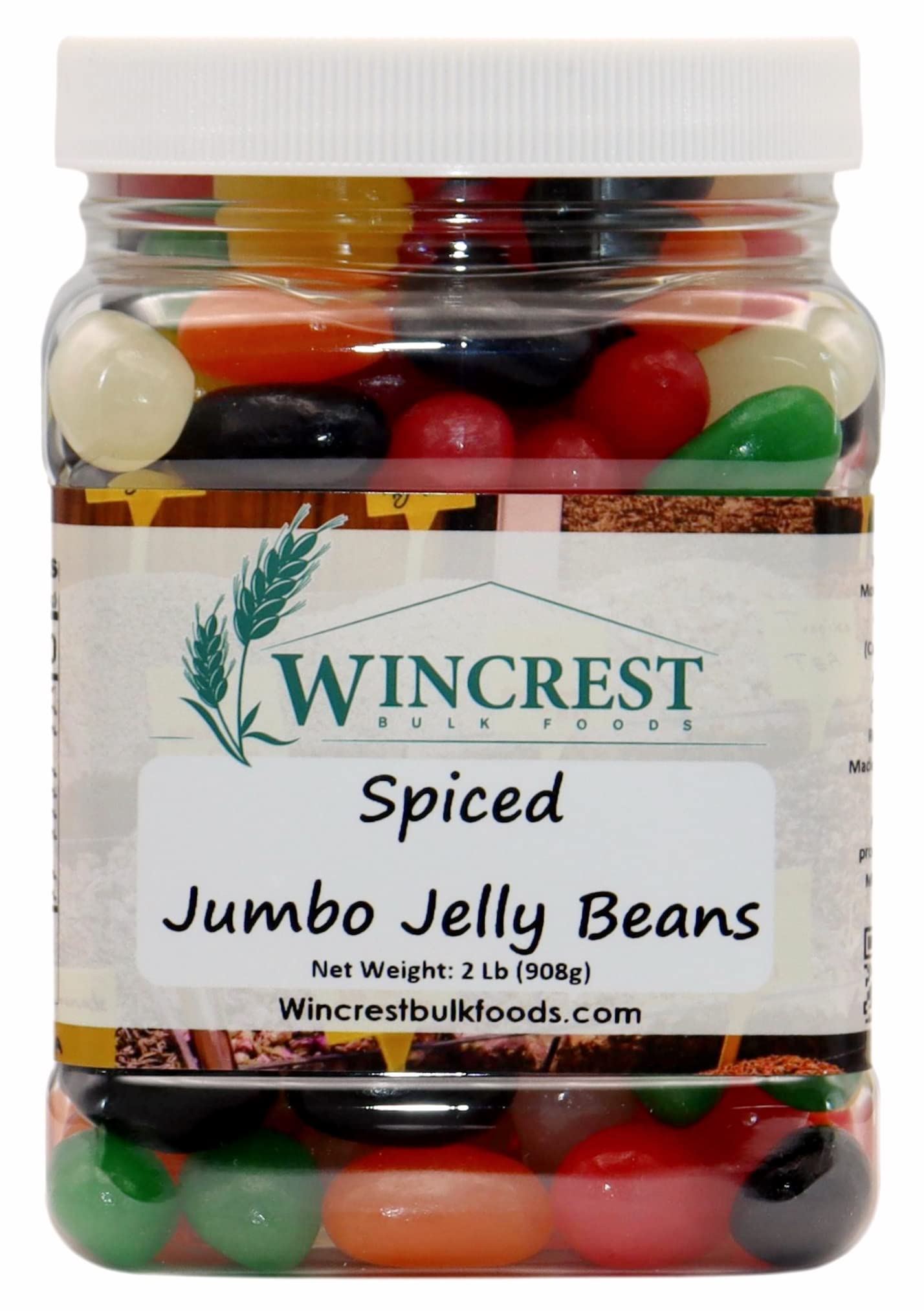 WinCrest Jumbo Spiced Jelly Beans - 2 Pound Bulk Gummy Candy Tub | Perfect for Halloween Treats, Party Favors & Office Snacks