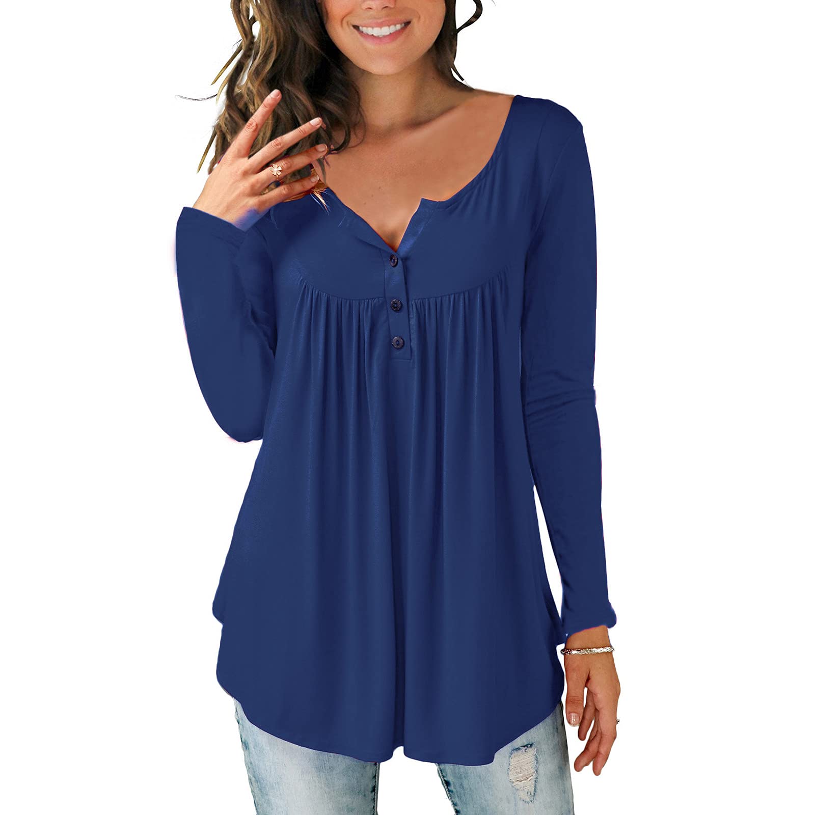 Women's Long Sleeve Button Front Hawaiian Shirt - Flowy Tunic Blouse for Summer & Fall - Sexy Going Out Tops in Plus Sizes - Perfect for Beach Vacations, Date Nights and Casual Outings