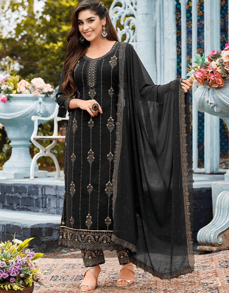 Elegant Black Faux Georgette Pant Suit for Women - Professional Office Wear & Formal Business Attire - Perfect for Work, Interviews, and Special Occasions