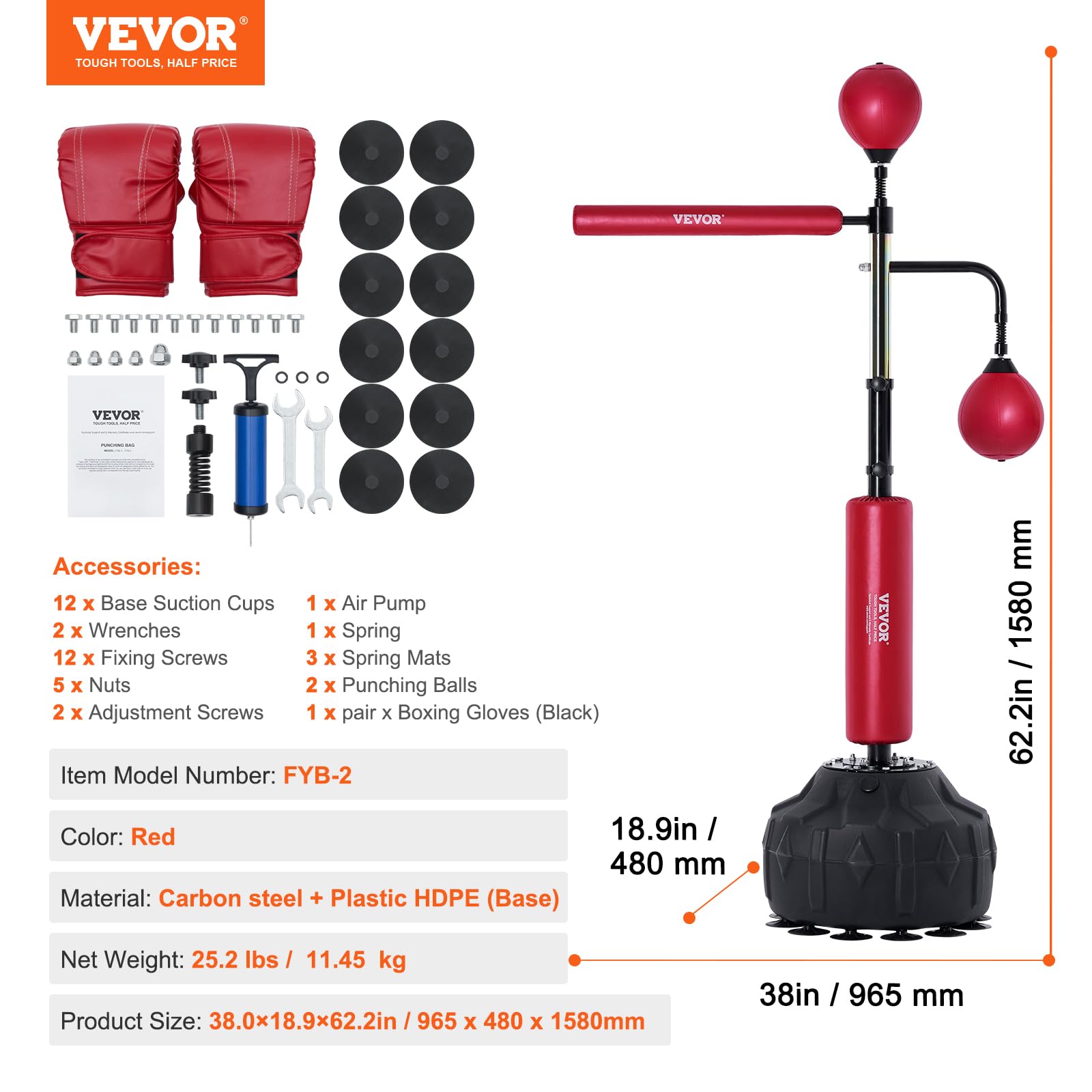 VEVOR Adjustable Free Standing Punching Bag with Stand & Boxing Gloves - Speed Reflex Trainer for Teens & Adults - Home Gym Workout Equipment for Boxing Training, Cardio & Fitness - Perfect for Basement, Garage or Backyard Training