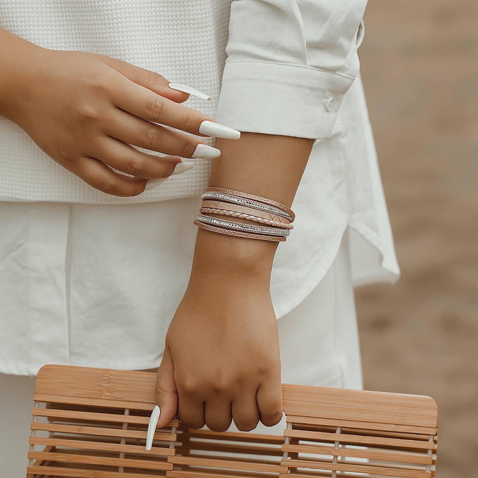 Boho Leather Wrap Bracelets for Women - Trendy Layered Magnetic Clasp Bracelets, Adjustable Bohemian Jewelry Gift Set for Everyday Wear & Special Occasions