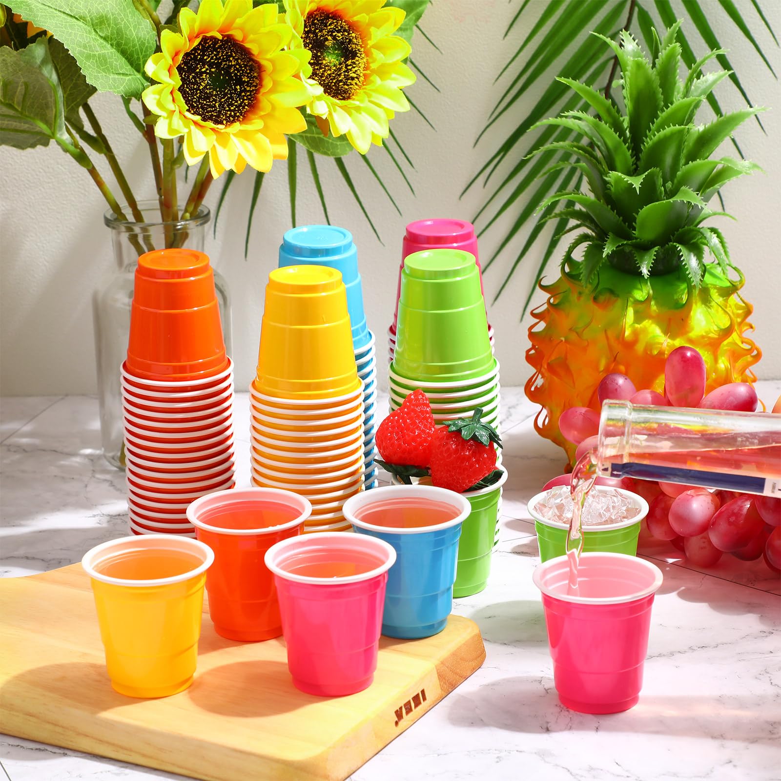 200-Pack 2 oz Disposable Plastic Shot Glasses - Multi-Color Mini Cups for Easter, Weddings, Baby Showers, Graduations & Summer Parties - Perfect for Beer Tasting, Cocktails & Beverage Serving (5 Colors)