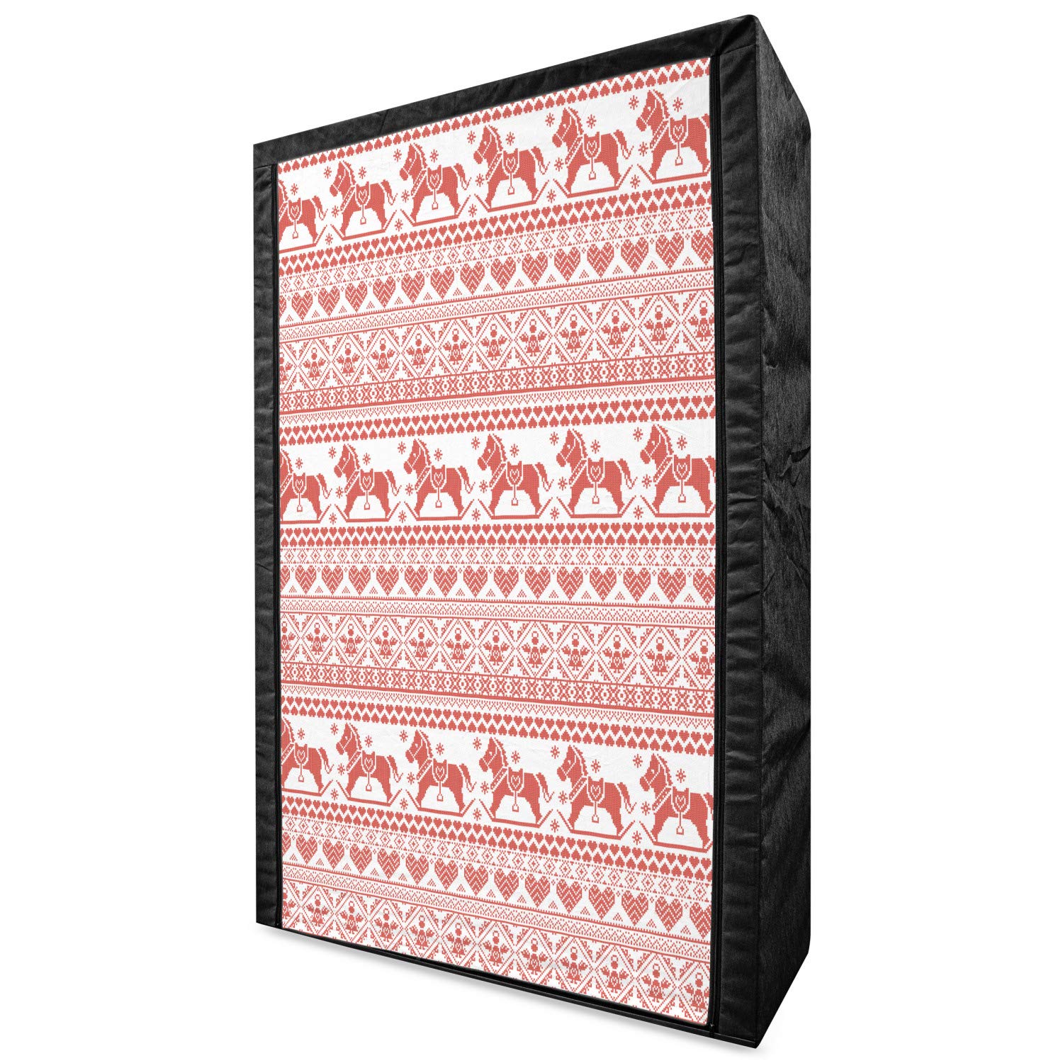 Ambesonne Nordic Portable Fabric Wardrobe with Horses, Hearts & Angels Norwegian Motifs - 42.5