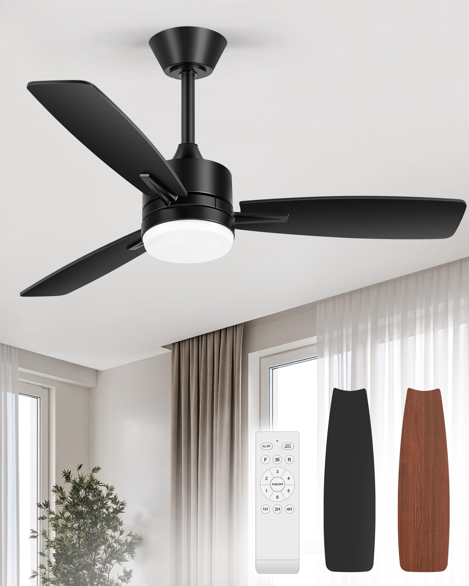 42 Inch Smart Ceiling Fan with Remote Control & LED Light - DC Motor, Reversible Blades, Indoor/Outdoor Use - Perfect for Bedroom, Farmhouse, Patio & Covered Outdoor Spaces
