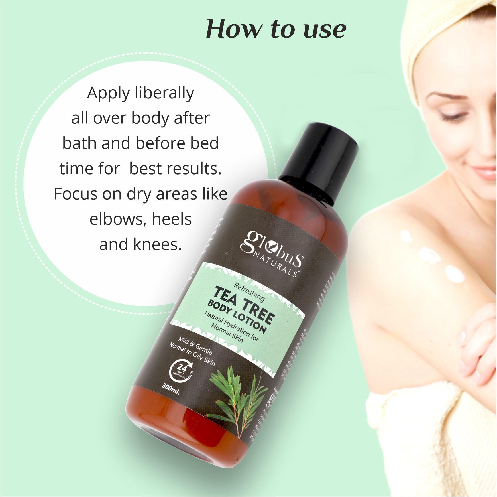 Globus Naturals Refreshing Tea Tree Body Lotion 300ml - Hydrating & Soothing Moisturizer for Dry Skin | Perfect for Daily Use, After Shower & Spa Treatments