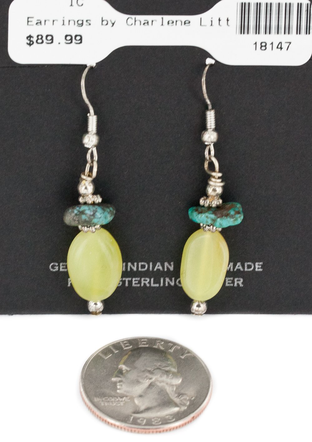Authentic Native American Silver Hook Earrings with Turquoise & Yellow Quartz - Handmade by Loma Siiva - $90 Tag Certified - Perfect for Boho Fashion, Festivals & Gift Giving
