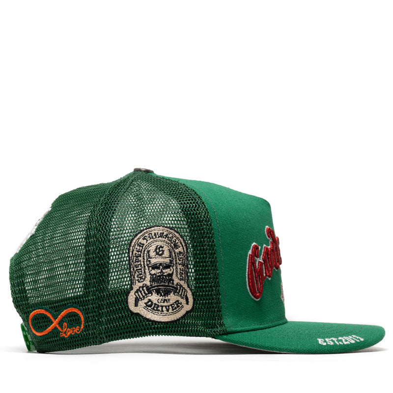 Godspeed New York GS Forever Trucker Hat - Green & Red - Stylish Unisex Baseball Cap for Outdoor Activities, Sports & Casual Wear