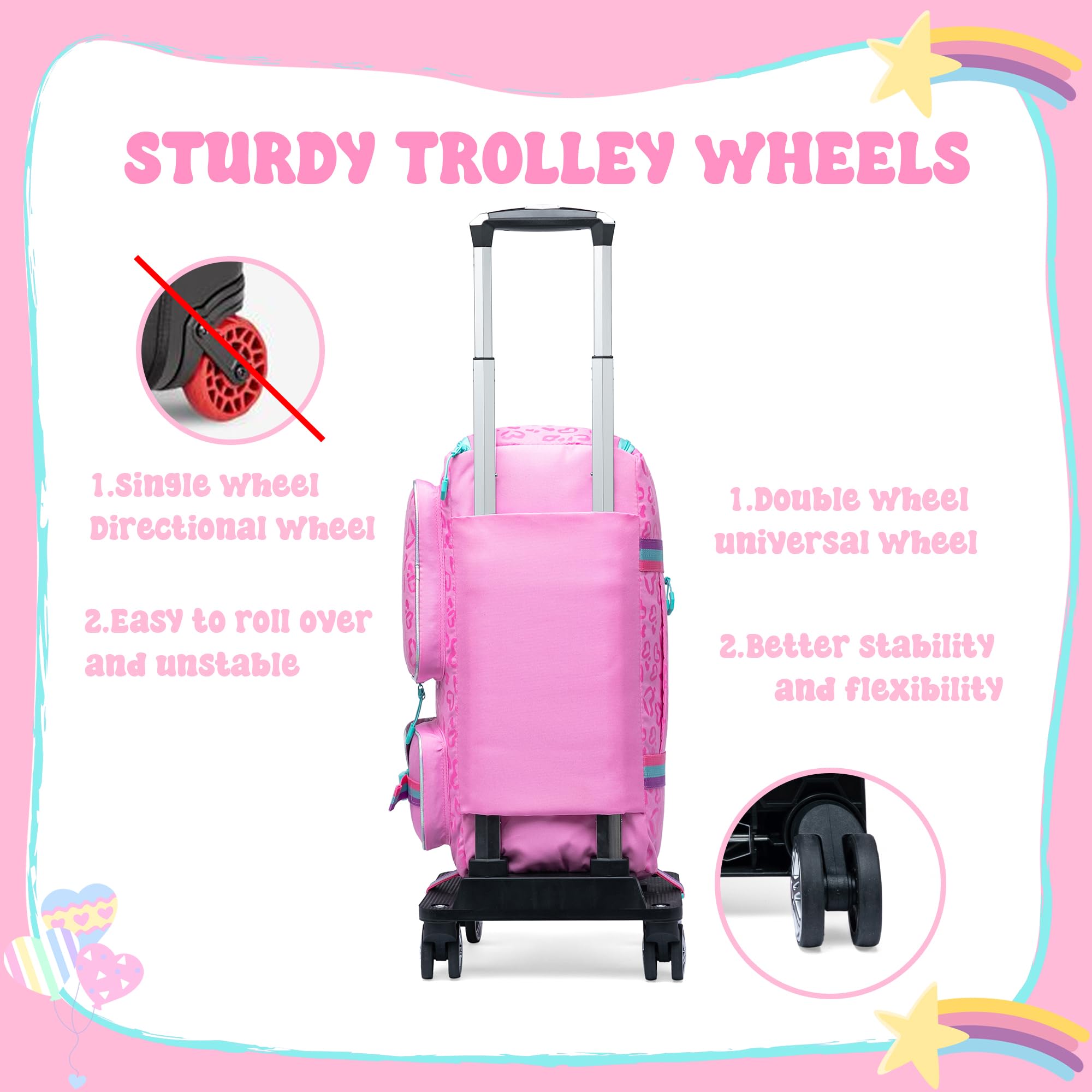 **Girls Rolling Duffel Bag with Wheels - Kids Travel Overnight Bag with Toiletry Pouch & Shoe Compartment - Perfect for Dance, Gym, Sleepovers & Weekend Trips**