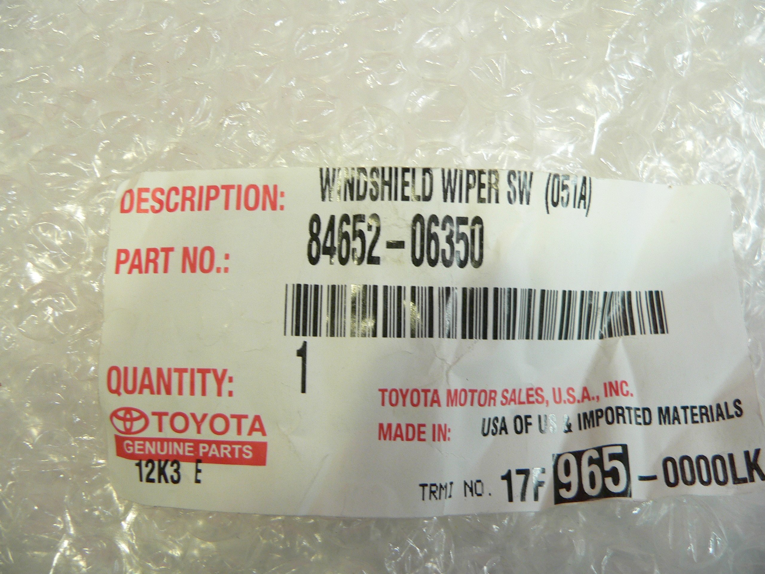 Toyota 84652-06350 Windshield Wiper Switch Replacement - OEM Quality Wiper Control for Toyota Vehicles | Perfect for Rainy Weather & Safe Driving