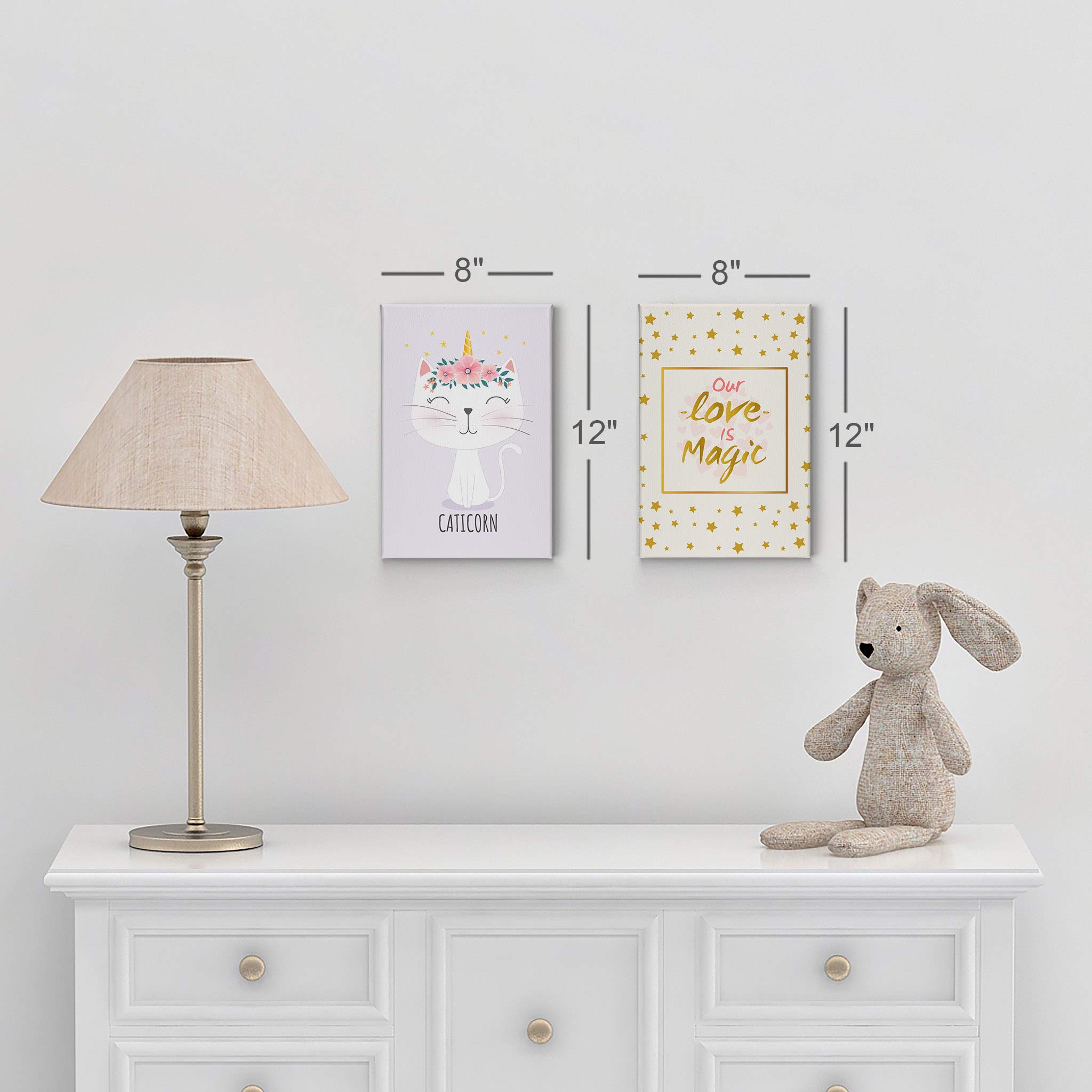 Cute Caticorn Unicorn Canvas Wall Art Set - 'Our Love is Magic' Quote Print for Kids Room, Nursery & Baby Room Decor - Ready to Hang 2-Panel (40x30 inches) Made in USA | Perfect for Birthday Gifts, Baby Showers & Playroom Wall Decor
